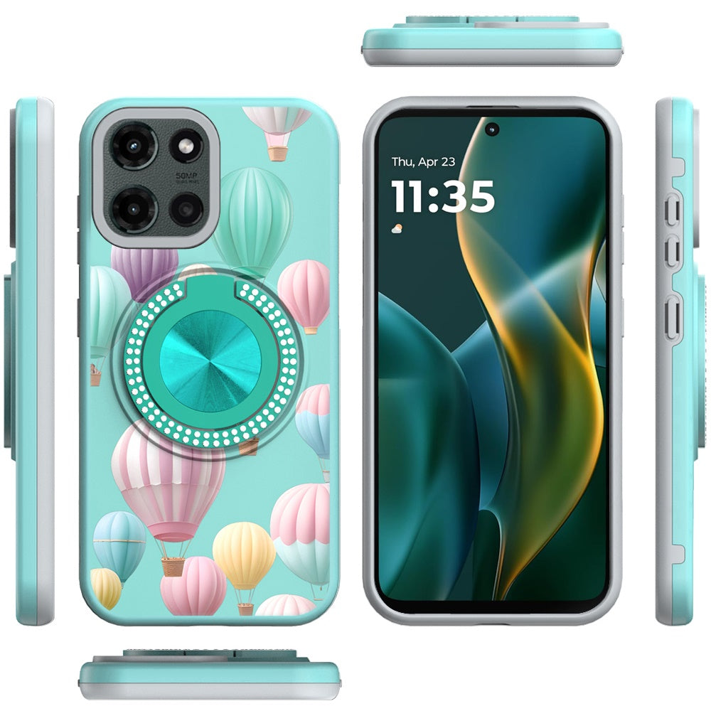 For Motorola Moto G Stylus 5G 2025 Pattern Design Hybrid with Invisible Ring Stand & Magnetic Back, Shockproof Protective Grip Case Cover