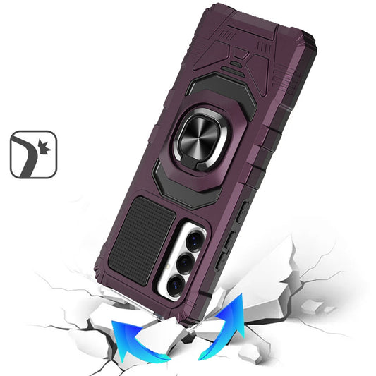 Rugged Hybrid Dual Layer Magnetic Ring Stand Armor Shock Absorbing Heavy Duty TPU Reinforced Bumper