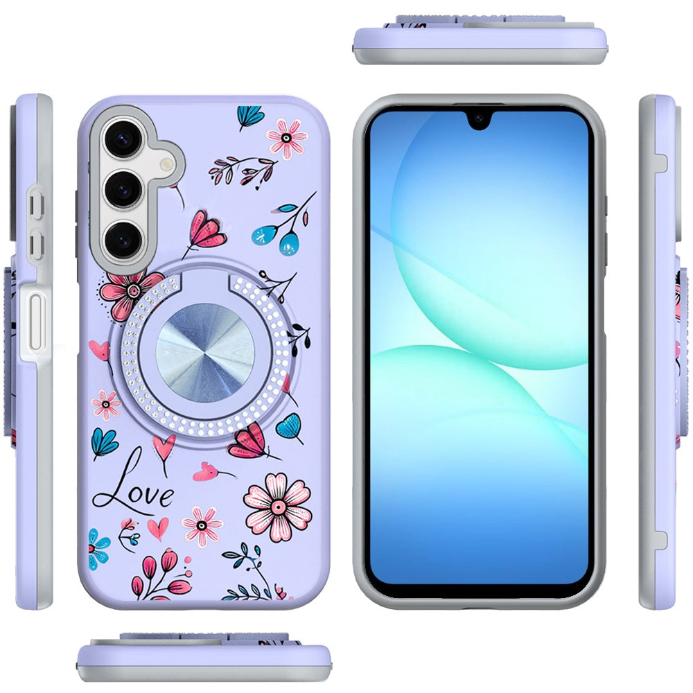 For Samsung Galaxy S25 Fan Edition /Galaxy S25 FE Pattern Design Hybrid with Invisible Ring Stand & Magnetic Back, Shockproof Protective Grip Case Cover