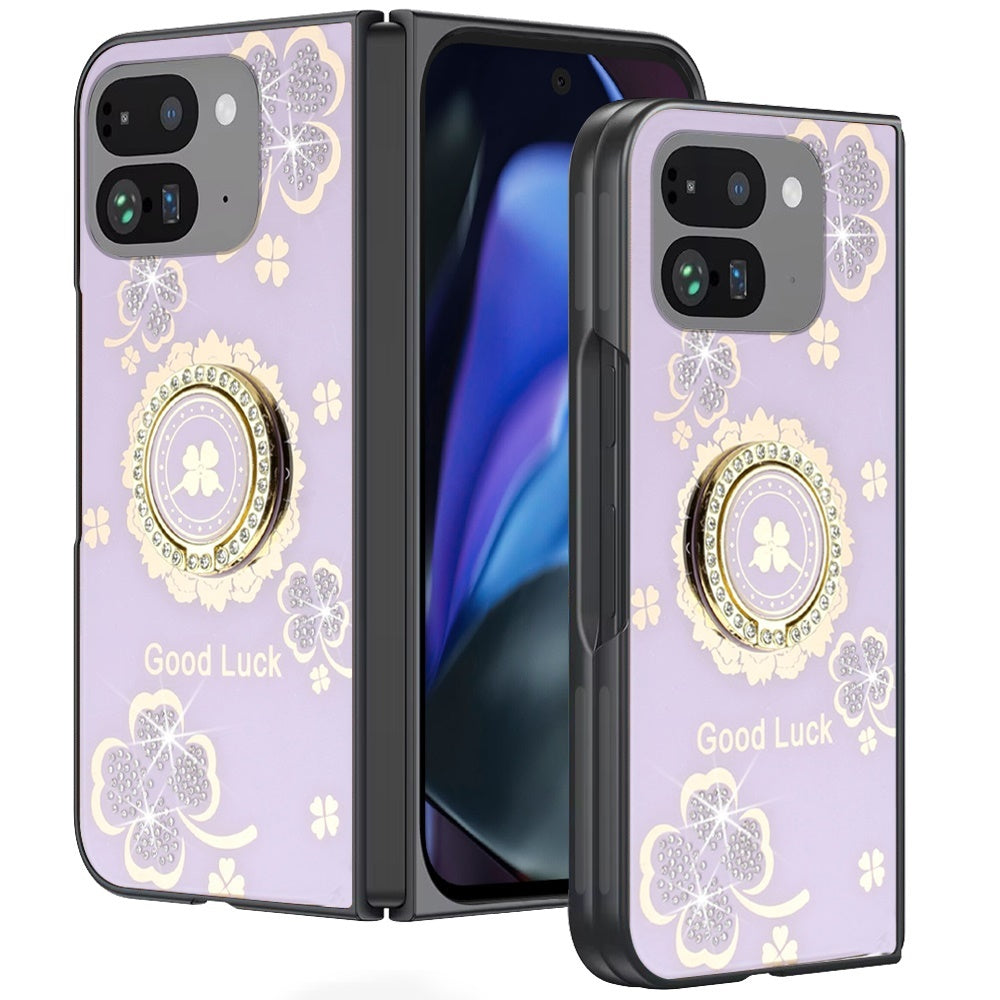 For Google Pixel 9 Pro Fold Diamonds 3D Butterfly Bling Sparkly Glitter Ornaments Engraving Hybrid with Stand Fashion Case Cover Enchanted Butterfly Red