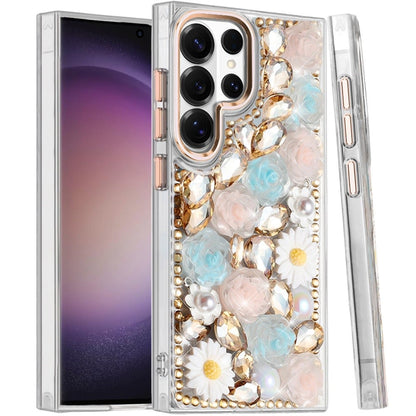 Phone Case for Samsung Galaxy S23 Ultra Full Bling Rhinestone Glitter Floral Luxury Hybrid Shockproof Stylish Sparkling Protective Designer Ornament Cover