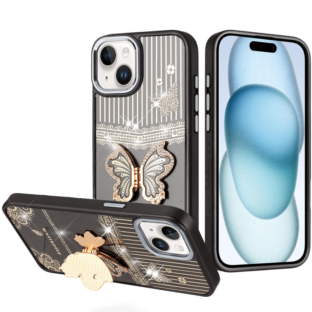 For Samsung Galaxy S26 Glitter 3D Butterfly Design Bling Metallic Edge Hybrid Stand Drop Protection TPU Shockproof Case Cover