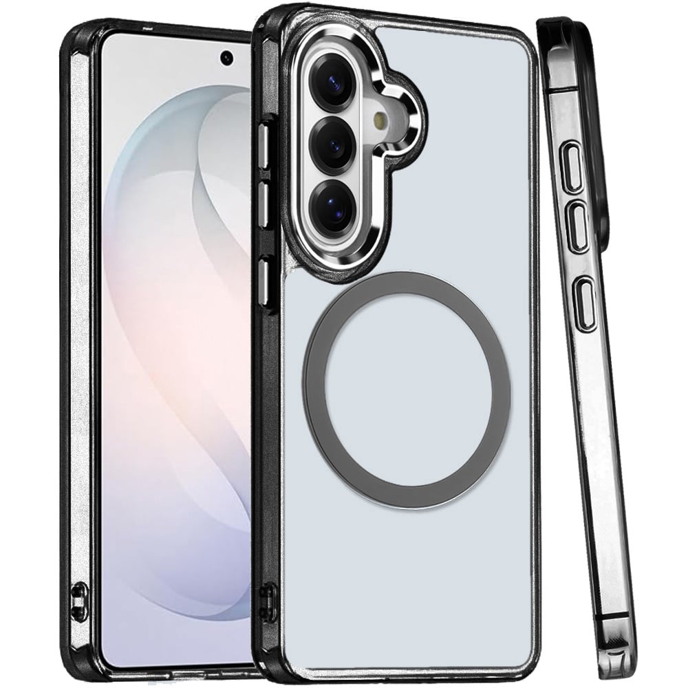 Phone Case for Samsung Galaxy S26 FE /Fan Edition Magnetic Clear Acrylic Metal Button Camera Guard Shockproof Transparent Slim Grip Premium Hybrid Cover