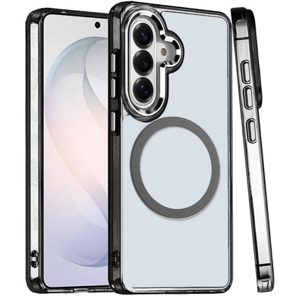 Phone Case for Samsung Galaxy S26 FE /Fan Edition Magnetic Clear Acrylic Metal Button Camera Guard Shockproof Transparent Slim Grip Premium Hybrid Cover