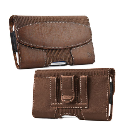 For Apple iPhone 16 Pro (6.3") Horizontal Universal Pouch Case PU Leather Cell Phone Holster with Belt Clip and Card Slot Pocket Cover (Size 6.3") [Brown]