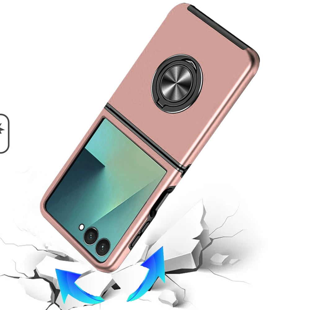 For Samsung Galaxy Z Flip 7 Hybrid 360 Degree Rotatable Metal Invisible Ring Stand Holder Slim Fit Magnetic Car Mount Shockproof Case Cover