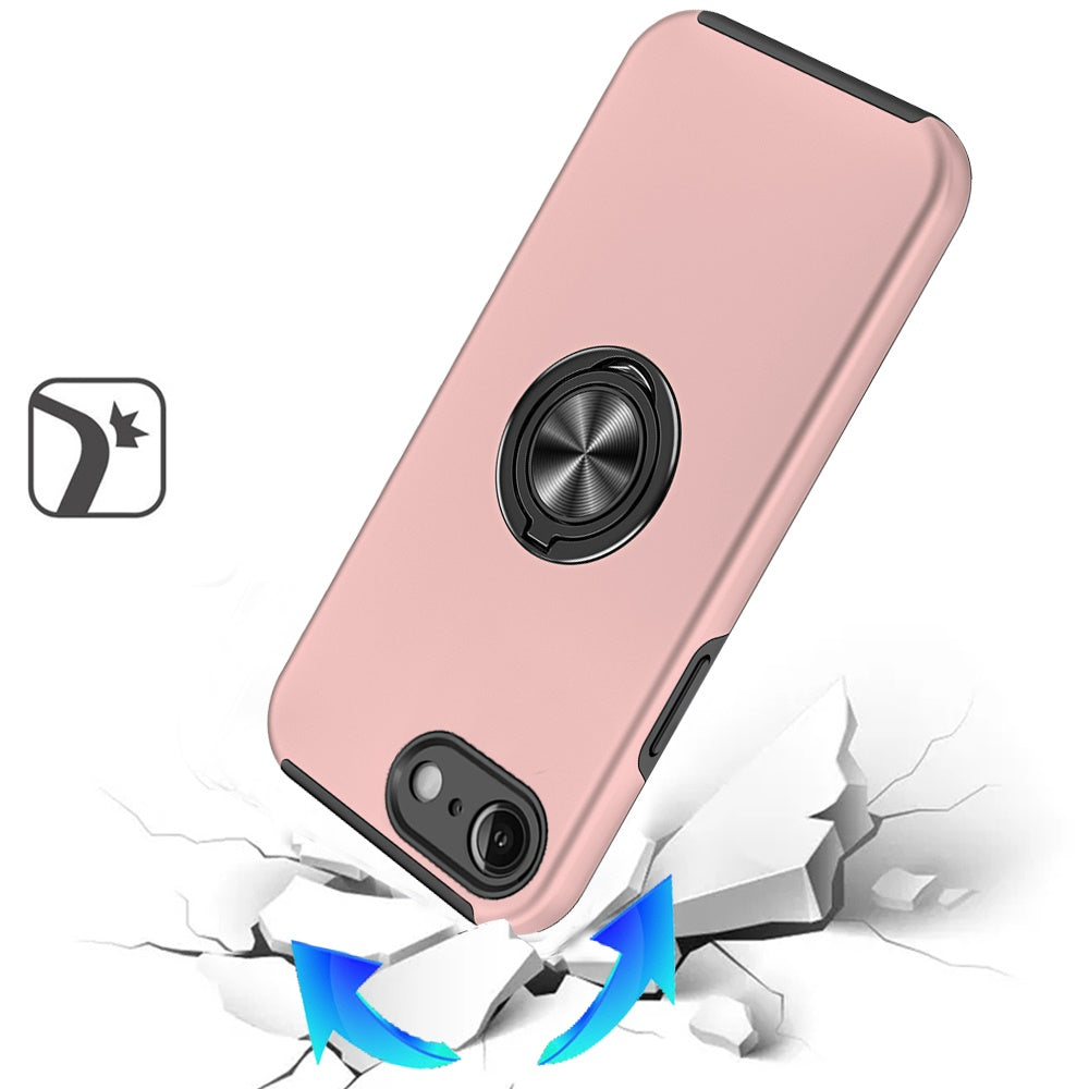 For Apple iPhone 16e Hybrid 360 Degree Rotatable Metal Invisible Ring Stand Holder Slim Fit Magnetic Car Mount Shockproof Case Cover