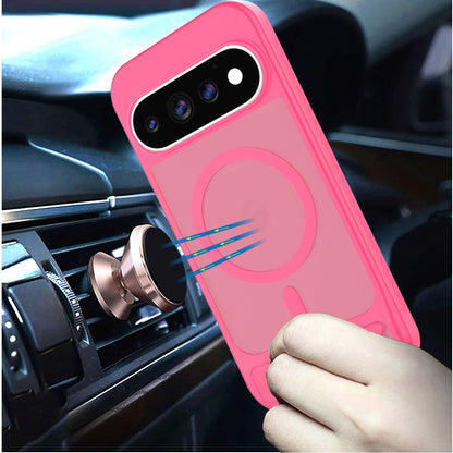Phone Case for Google Pixel 11 Pro XL Matte Magnetic Metal Kickstand Shockproof Grip Anti Slip Durable Protective Heavy Duty Hybrid Cover Pink