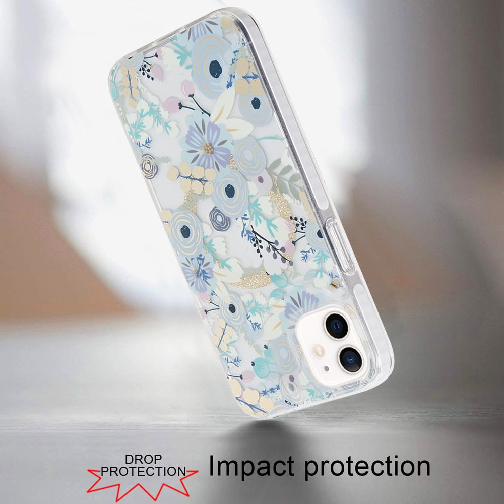 For Apple iPhone 16 Plus (6.7") Floral Pattern Design Cute Clear Hybrid Compatible with Magsafe Double Layer Soft TPU Hard PC Case Cover