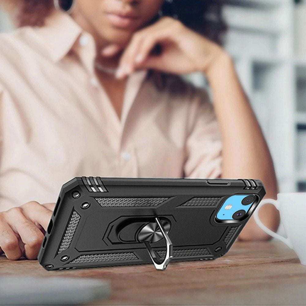 For Apple iPhone 12 Pro Max Hybrid Shockproof Durable 360 Degree Rotatable Ring Stand Holder Kickstand Fit Magnetic Car Mount Case Cover Black