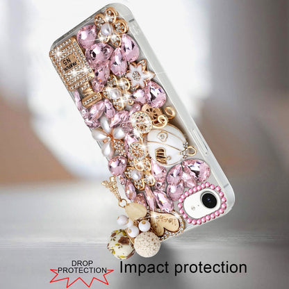 For Apple iPhone 17E /16E Bling Crystal 3D Full Diamonds Luxury Sparkle Rhinestone Hybrid Case Cover Ultimate Multi Ornament White