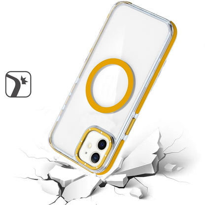 For Apple iPhone 16 (6.1") Transparent back with Colorful Frame Strong Magnetic Circle [Compatible with Magsafe] Slim Shockproof Case Cover Clear Yellow