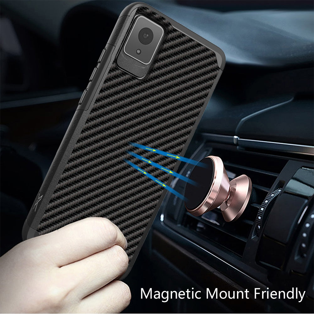 For Motorola Moto G Stylus 5G 2025 Fashion Graphic Design Hybrid 2in1 Tough Hard PC TPU Frame, Magnet Mount Friendly, Shockproof Protection Case Cover Carbon Fiber Black
