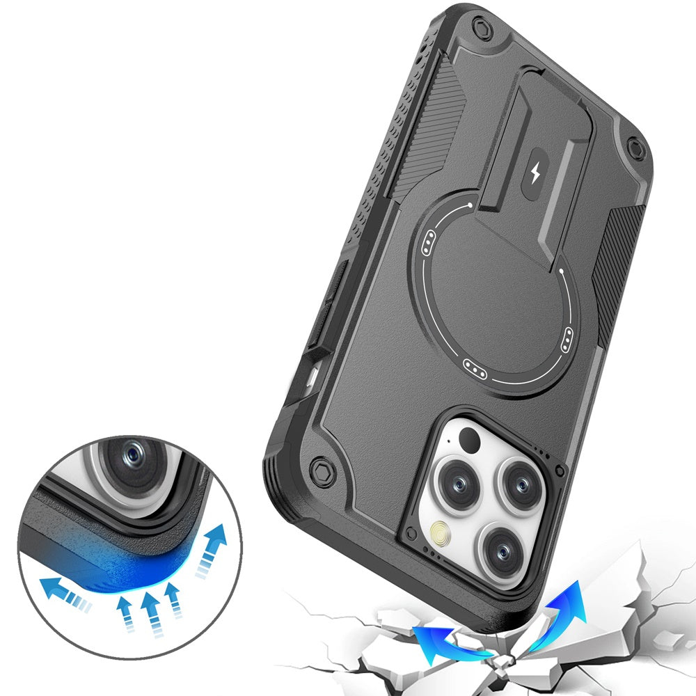 For Apple iPhone 14 (6.1") Case with Invisible Kickstand Compatible with MagSafe, Military-Grade Protection Shockproof Heavy Duty Case Cover Black