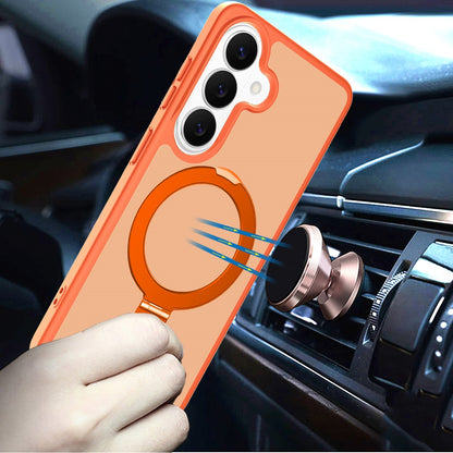 For Samsung Galaxy S26 Ultra Magnetic Circle Back with Ring Stand Full Rotation Matte Hybrid Shockproof Case Cover