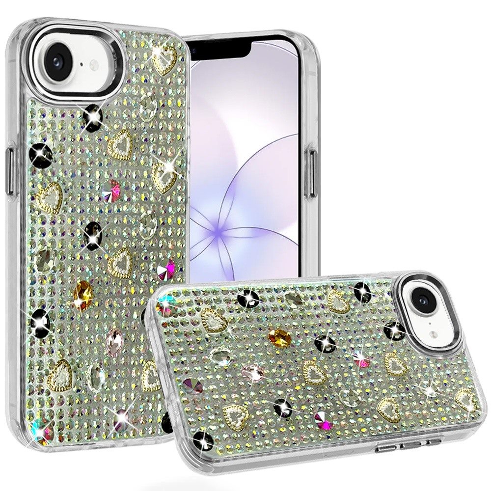 Phone Case for Apple iPhone 17E /16E /SE4 Chrome Fashion Hybrid Bling Diamond Heart Rhinestone Decorative Stones Sparkling Embellished Design Cover