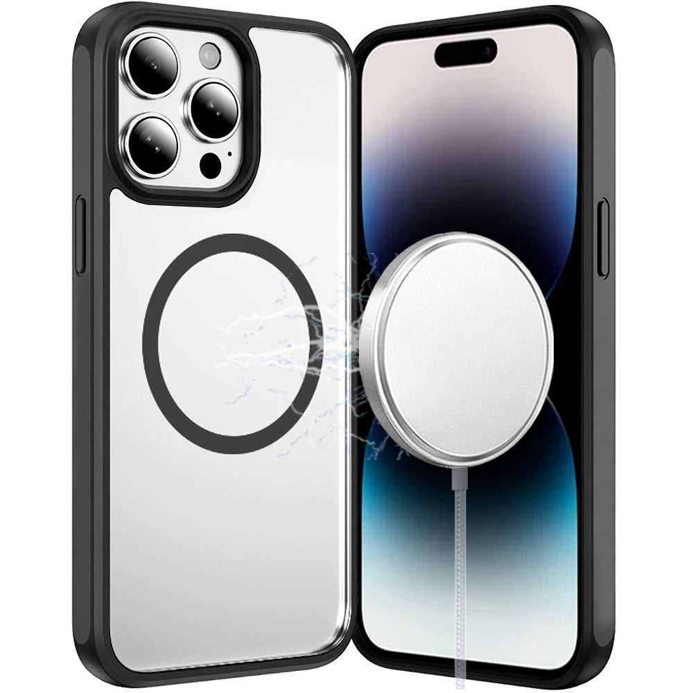 Phone Case for Apple iPhone 14 Pro Transparent Magnetic HQ Shockproof Hybrid 2.0mm Thick AntiSlip Grip Drop Protection Rugged Clear Durable Impact Cover Black