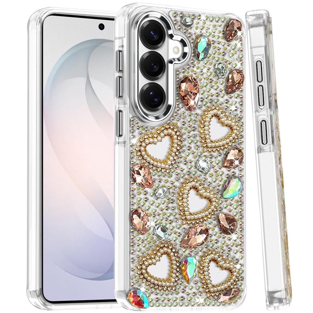 Phone Case for Samsung Galaxy S26 Luxury Crystal Heart Rhinestone Diamond Bling Shockproof Hybrid Glitter Protective Stylish Durable Grip Cover