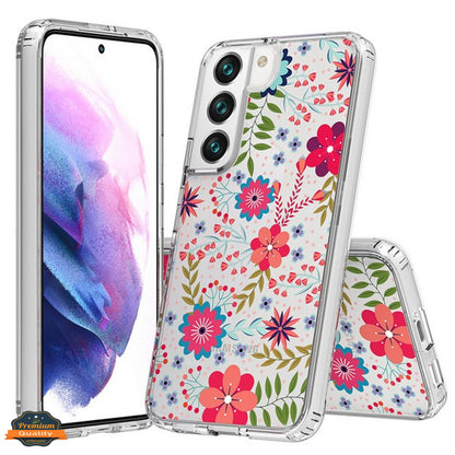 For Samsung Galaxy S25+ S25 Plus /S24+ Floral Pattern Hybrid Transparent TPU Silicone, Shock Absorption Bumper, Hard Back Slim Case Cover