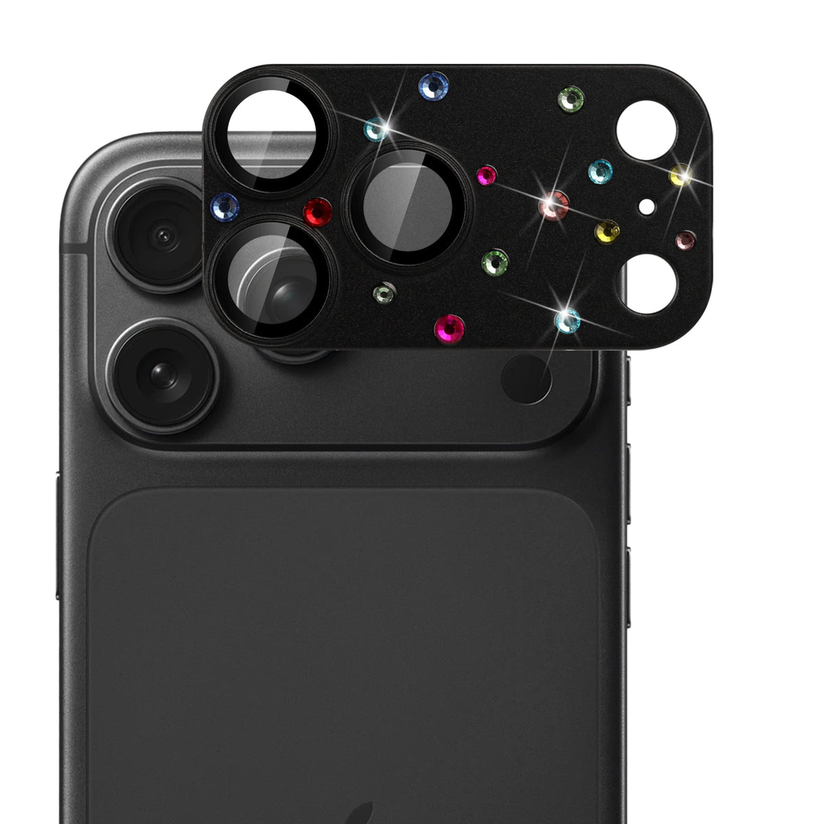 Camera Lens Protector for Apple iPhone 18 Pro Diamond Metal Tempered Glass Camera Lens Protector Bling Rhinestone Decorative Camera Protection Design Black