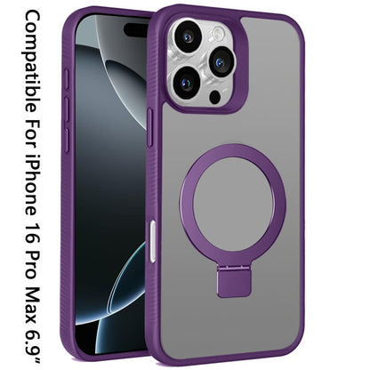 For iPhone 16 Pro Max (6.9") Magnetic Circle Kickstand with MagSafe Compatibility, Matte Skin, Rugged Bumper, and Ring Holder Protector Purple
