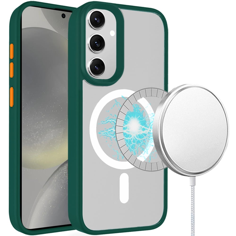 For Samsung Galaxy S24 Ultra Magnetic Circle Hybrid 2mm Shock Protection Durable Grip Color Button Design for Ultra Series Case Cover Midnight Green
