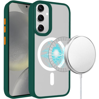 For Samsung Galaxy S24 Ultra Magnetic Circle Hybrid 2mm Shock Protection Durable Grip Color Button Design for Ultra Series Case Cover Midnight Green
