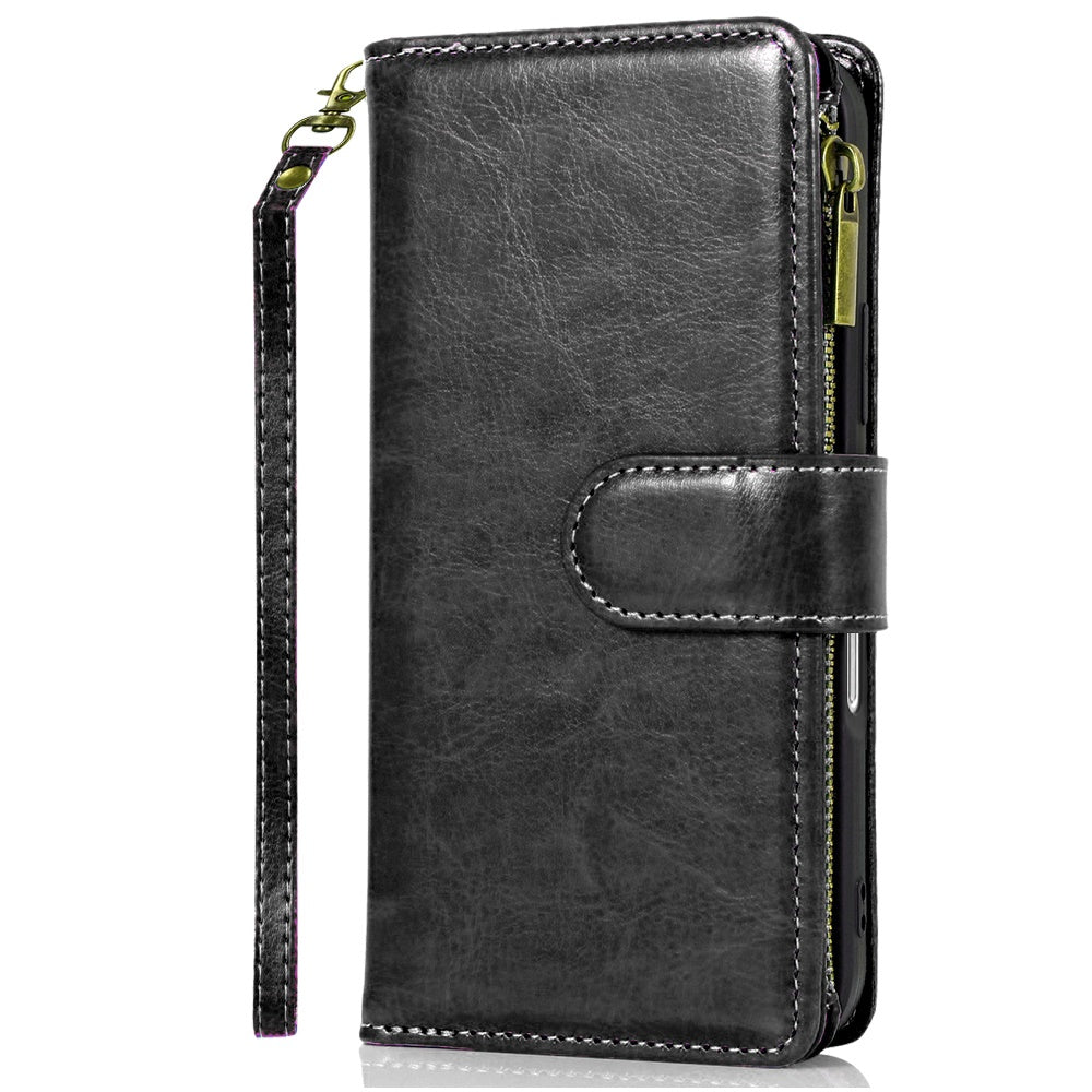 Phone Case for Apple iPhone 18 Pro Luxury Leather Wallet Card Holder Zipper Pocket Money Storage Protective Grip Design with Strap Cover