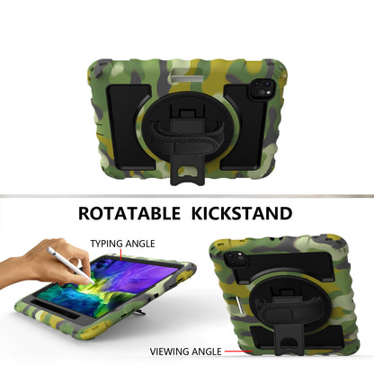 Tablet Case for Apple New iPad (9.7 inch), iPad 6th/5th Gen 2018 2017 360 Rotating Back Hybrid Heavy Duty Kickstand Hand Strap Shoulder Strap Full Body Drop Protection Cover Camouflage