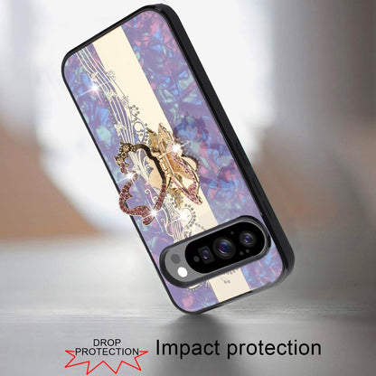 For Google Pixel 10 Pro XL Diamonds 3D Fashion Bling Sparkly Glitter Ornaments Engraving Hybrid with Ring Stand Case Cover