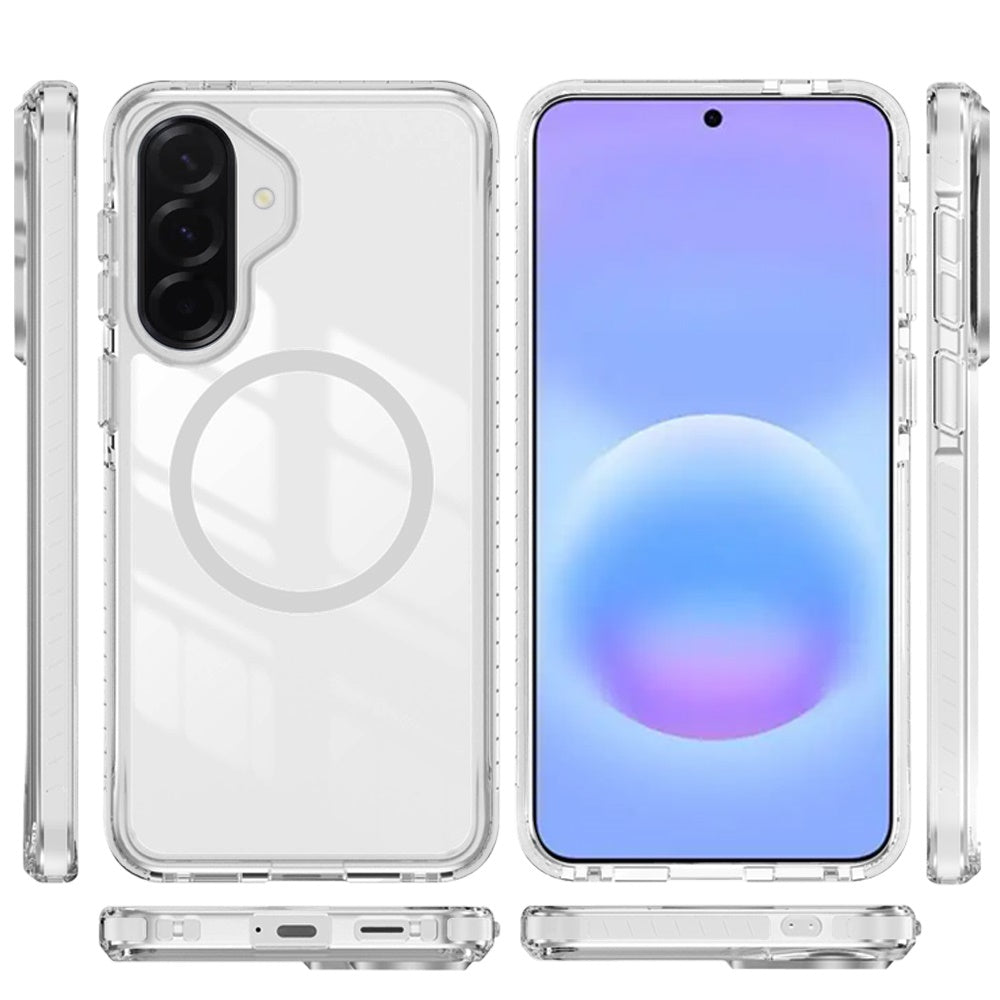 Phone Case for Samsung Galaxy A57 Transparent Magnetic Shockproof Colored Edge Hybrid Case Slim Durable Grip Clear Protective Soft TPU Cover White