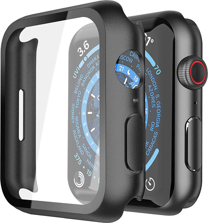 For Apple Watch Size 42mm Slim Hard PC Bumper, Clear Touch Full Coverage with Built in Tempered Glass Screen Protector Case Cover Black