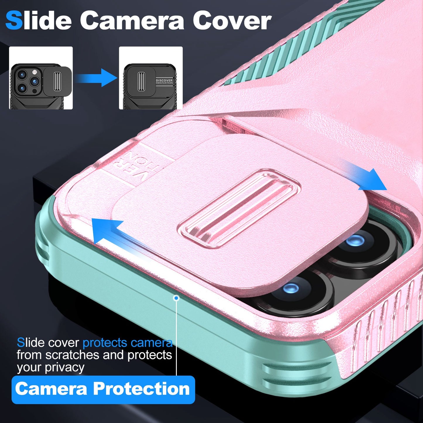 For Samsung Galaxy S22 Slim Fit Shockproof Hybrid with Slide Camera Window Covering, Rugged Tpu Silicone Hard PC Bumper Case Cover