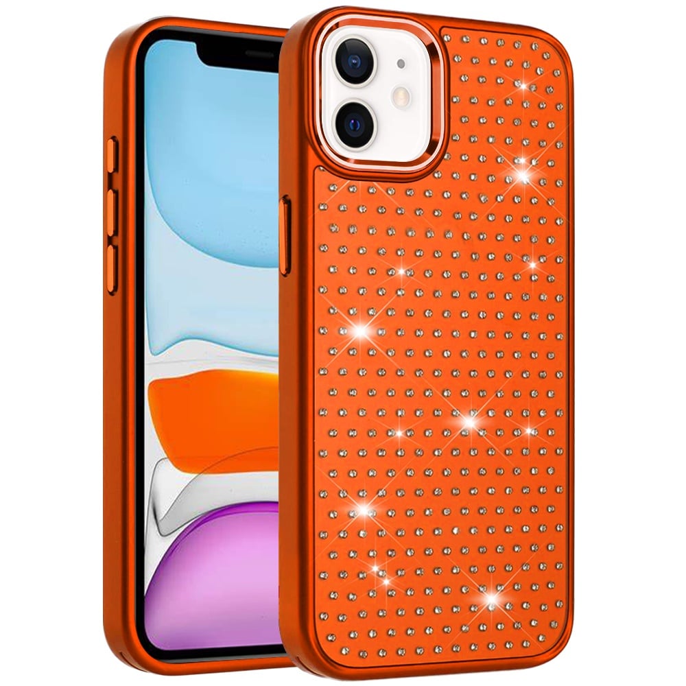 Phone Case for Apple iPhone 11 Luxury Diamond Bling Sparkle Chrome Metallic Edge Shockproof Durable Protective Stylish Premium Hybrid Design Cover Cosmic Orange