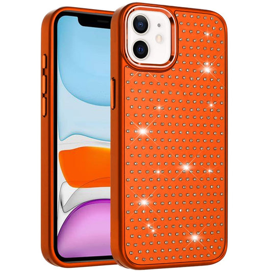 Phone Case for Apple iPhone 11 Luxury Diamond Bling Sparkle Chrome Metallic Edge Shockproof Durable Protective Stylish Premium Hybrid Design Cover Cosmic Orange