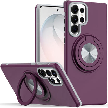 Phone Case for Samsung Galaxy S26 Ultra Shockproof Magnetic Ring Stand Rotating CarMount Hybrid Metal Matte Finish AntiSlip Grip Kickstand Cover Purple