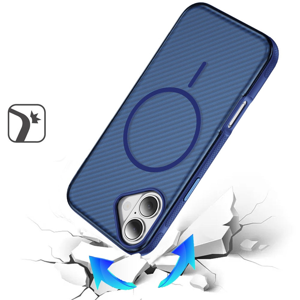 For Apple iPhone 17 (6.3") Thick Carbon Design Magnetic Hybrid Drop Protection with Metallic Buttons & MagSafe Compatible Case Cover Purple