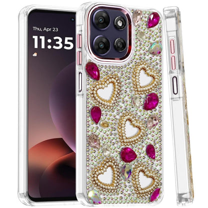Phone Case for Moto G Power 5G (2026/2025) Luxury Crystal Heart Rhinestone Diamond Bling Shockproof Hybrid Glitter Protective Stylish Durable Grip Cover