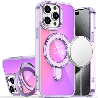 For Apple iPhone 15 Pro Max Chrome Hybrid with Rotating Magnetic Circle Ring Stand, Slim Shockproof Hybrid Case Cover