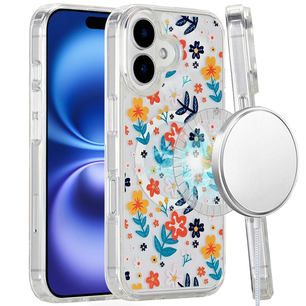 For Apple iPhone 16 (6.1") Magsafe Case Cute Pattern Design Durable Shockproof SlimTPU Hard Back [Compatible with Magsafe] Case Cover