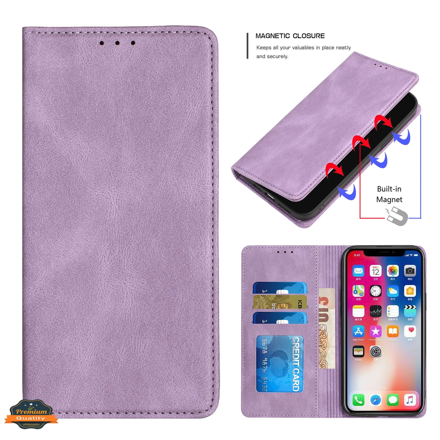 For Apple iPhone 16 Pro (6.3") PU Leather Pouch Flip Folio Wallet ID Credit Card Slots Money Holder with Magnetic Closure & Kickstand Case Cover