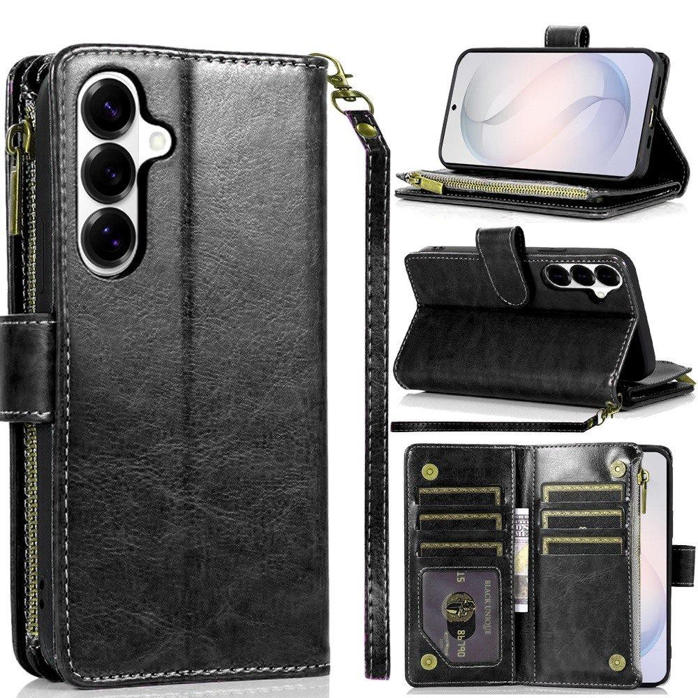 Phone Case for Samsung Galaxy S26 FE /S26 Fan Edition Luxury Leather Wallet Card Holder Zipper Pocket Money Storage Protective Grip Design with Strap Cover