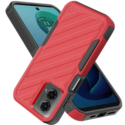 For Motorola Moto G 5G 2024 Premium Hybrid Rugged lined Shockproof Textured 2-in-1 Non-Slip Hard PC & TPU Non Slip Tough Case Cover Red+Black
