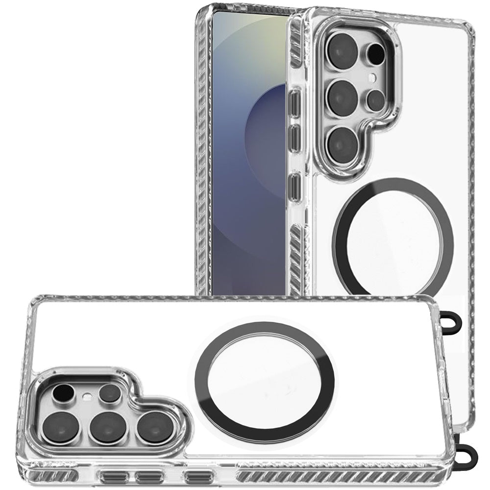 For Apple iPhone 15 Clear Magnetic Frame PC Back Shockproof Protective Case with Detachable Lanyard Strap, Compatible with MagSafe Case Cover