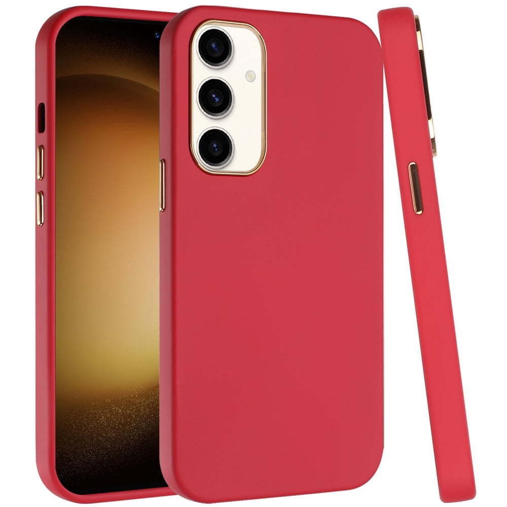 For Samsung Galaxy A16 5G Slim Classic Hybrid Around Rubber Gummy Gel Slick Hard PC Silicone TPU Chromed Button Case Cover