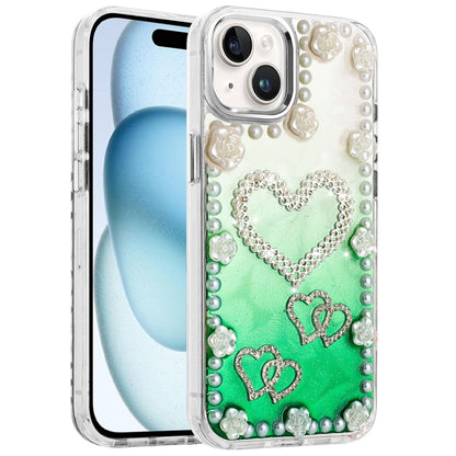 For Apple iPhone 12 /12 Pro Bling Fashion Design with 3D Pearls Epoxy Glitter Ornaments Chrome Edge Hard Slim PC Case Cover