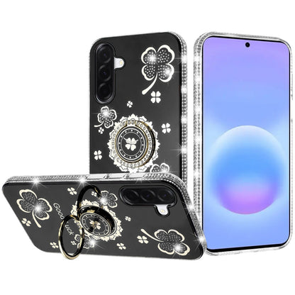 Phone Case for Samsung Galaxy A57 Glitter Diamond Ring Stand Sparkle Rhinestone Edge AntiSlip Kickstand Luxury Fashion Bumper Shockproof Cover