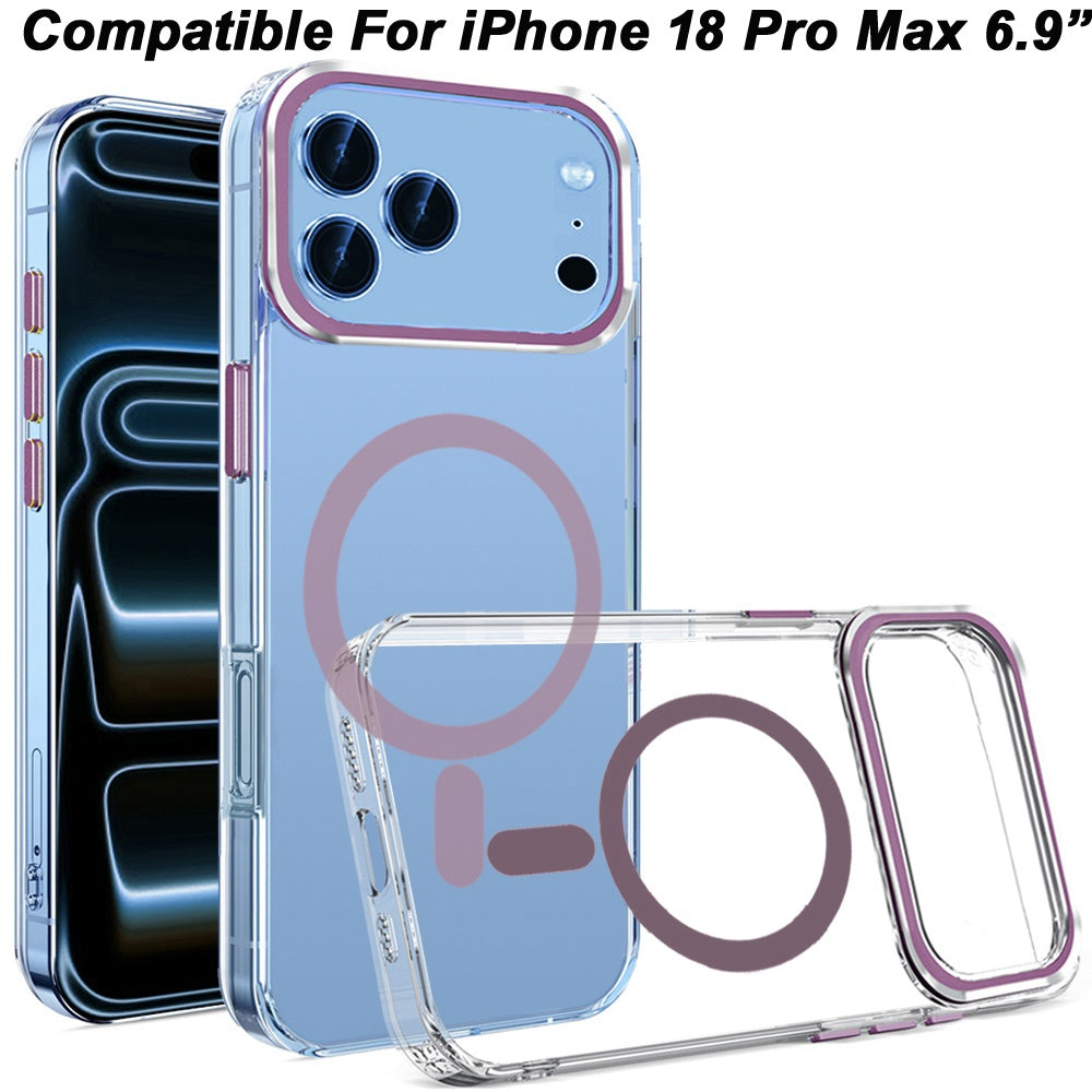 Phone Case for Apple iPhone 18 Pro Max Clear Transparent Magnetic Circle Slim Shockproof Durable TPU Hard PC Grip Hybrid Design Cover