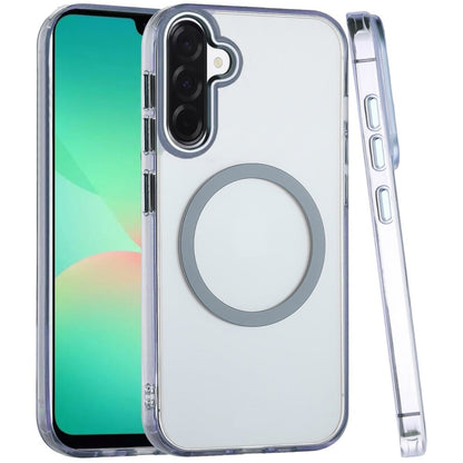 Phone Case for Samsung Galaxy A27 Magnetic Clear Acrylic Metal Button Camera Guard Shockproof Transparent Slim Grip Premium Hybrid Cover