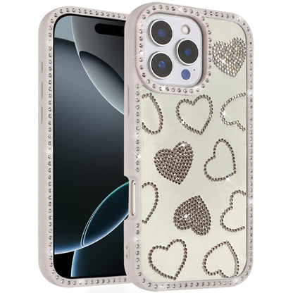 Phone Case for Apple iPhone 16 Pro Max Spread Love Hearts Glitter Shimmer Bling Diamond Edge Shockproof Hybrid Stylish Protective Slim Grip Designer Cover Off-White